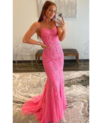 Mermaid Prom Dresses for Women Lace Appliques Tulle Tight Sexy Backless Evening Gowns 2024 Yello $34.02 Dresses