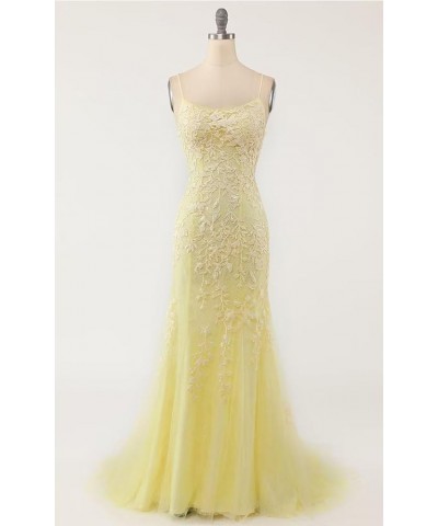 Mermaid Prom Dresses for Women Lace Appliques Tulle Tight Sexy Backless Evening Gowns 2024 Yello $34.02 Dresses