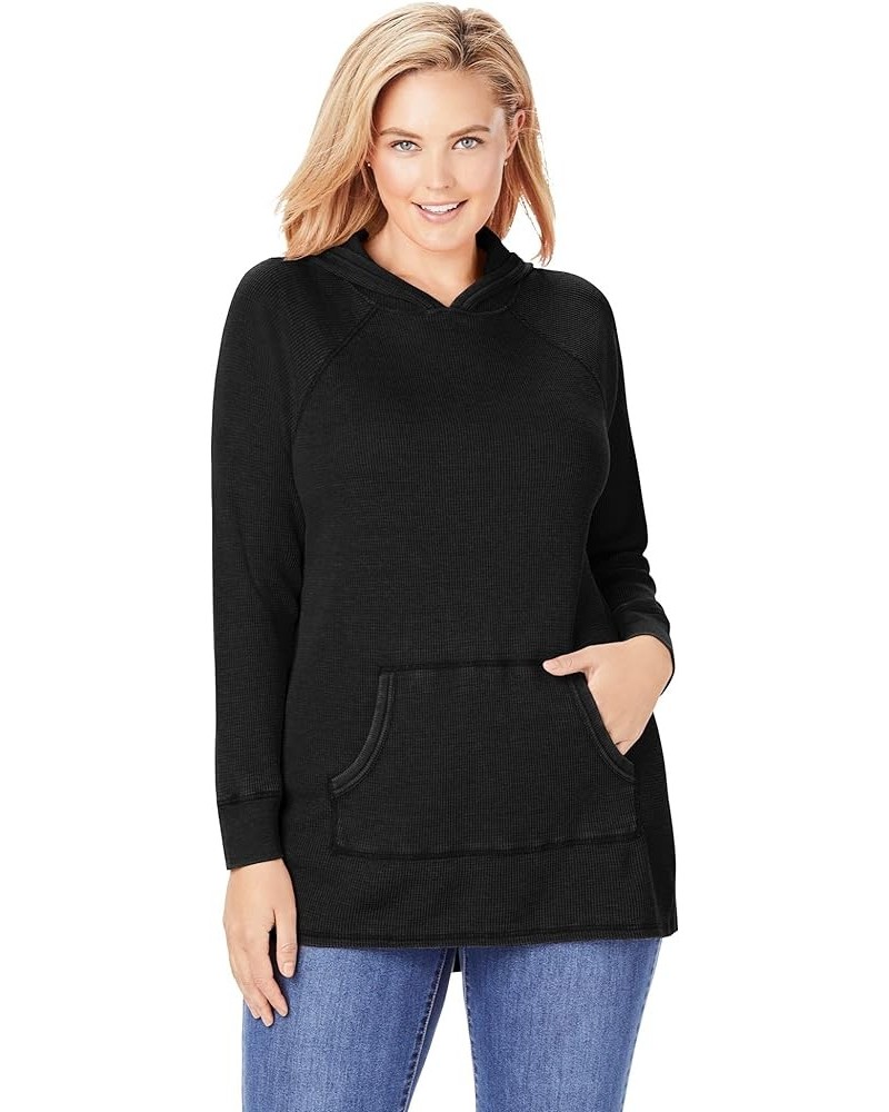 Women's Plus Size Washed Thermal Waffle Hooded Sweatshirt Black $22.32 Hoodies & Sweatshirts