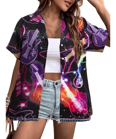 80s 90s Outfit for Women Back to The 80s Shirts Retro Party Disco Shirt Button Down Short Sleeve Blouse Tops Neon $14.15 Blouses