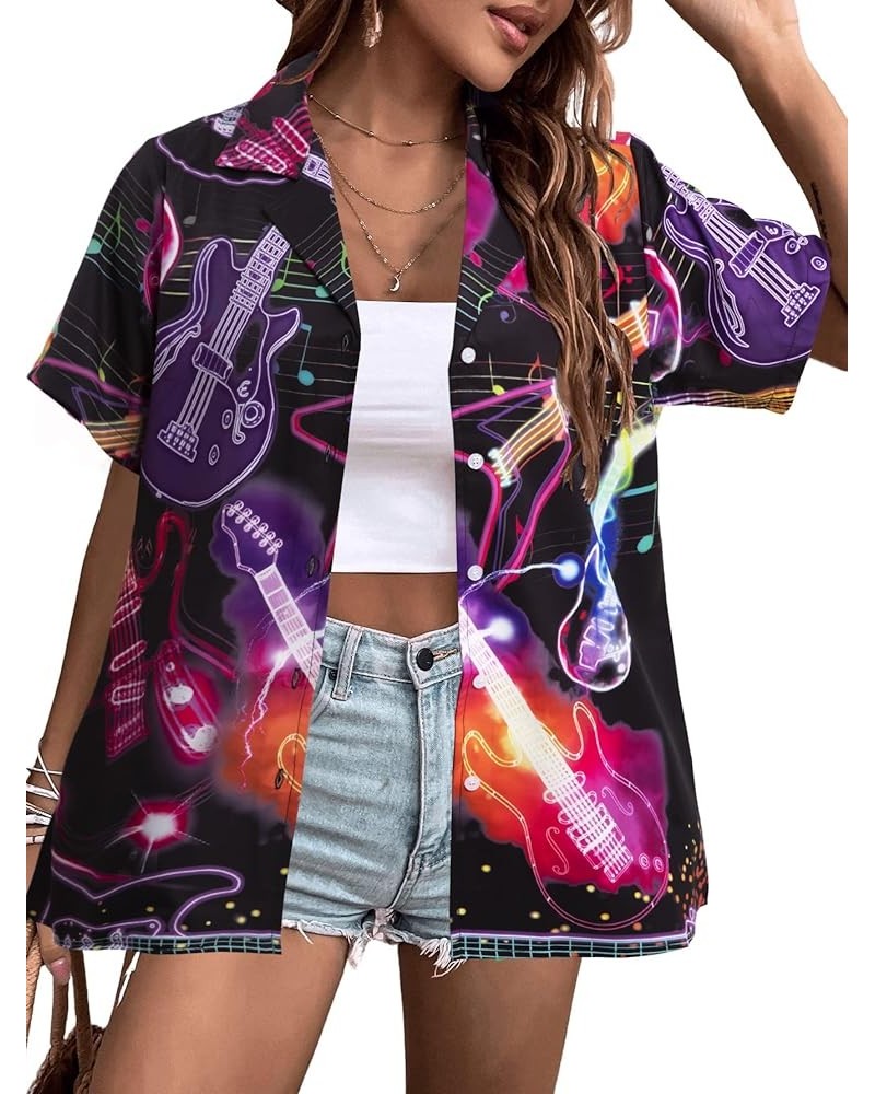 80s 90s Outfit for Women Back to The 80s Shirts Retro Party Disco Shirt Button Down Short Sleeve Blouse Tops Neon $14.15 Blouses