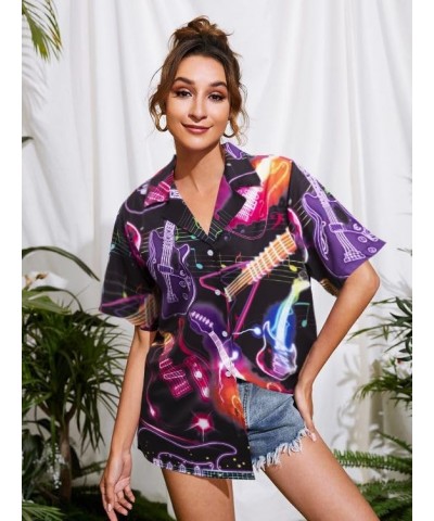 80s 90s Outfit for Women Back to The 80s Shirts Retro Party Disco Shirt Button Down Short Sleeve Blouse Tops Neon $14.15 Blouses