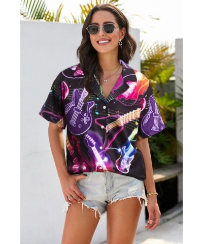 80s 90s Outfit for Women Back to The 80s Shirts Retro Party Disco Shirt Button Down Short Sleeve Blouse Tops Neon $14.15 Blouses