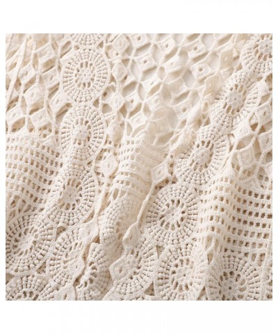 Women Hippie Boho Crochet Sleeveless Vest Open Front Lace Cardigan Geometric Circle Beach Cover Up Waistcoat Beige $11.24 Vests