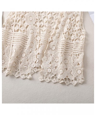 Women Hippie Boho Crochet Sleeveless Vest Open Front Lace Cardigan Geometric Circle Beach Cover Up Waistcoat Beige $11.24 Vests