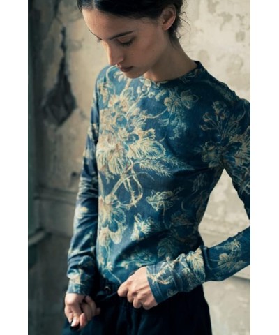 Women's Long Sleeve Tee Indigo Floral $18.13 T-Shirts