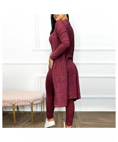 Women Jumpsuit Coat Set 2-piece Casual Suit Sporty Style with High Waist U Neck Tank Top Mid-length Jacket Slim Pencil Wine R...