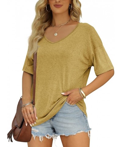 Women's Half Sleeve T Shirts Fashion V Neck Oversized Loose Tops Solid Casual Basic Blouses Yellow $14.49 T-Shirts