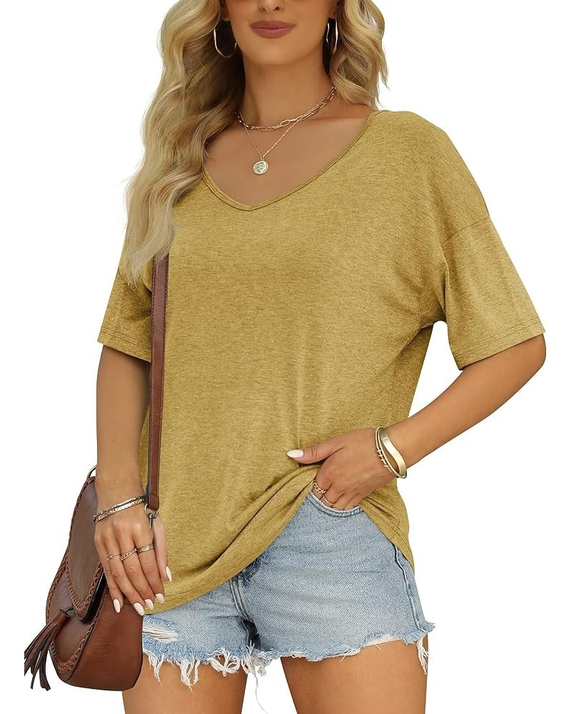 Women's Half Sleeve T Shirts Fashion V Neck Oversized Loose Tops Solid Casual Basic Blouses Yellow $14.49 T-Shirts