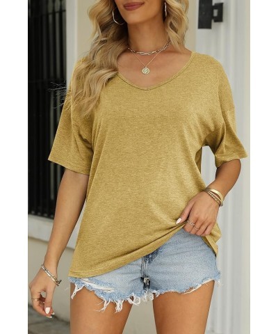 Women's Half Sleeve T Shirts Fashion V Neck Oversized Loose Tops Solid Casual Basic Blouses Yellow $14.49 T-Shirts