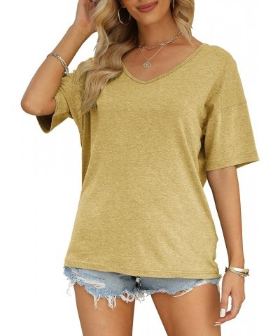 Women's Half Sleeve T Shirts Fashion V Neck Oversized Loose Tops Solid Casual Basic Blouses Yellow $14.49 T-Shirts