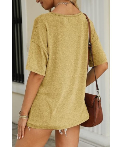 Women's Half Sleeve T Shirts Fashion V Neck Oversized Loose Tops Solid Casual Basic Blouses Yellow $14.49 T-Shirts