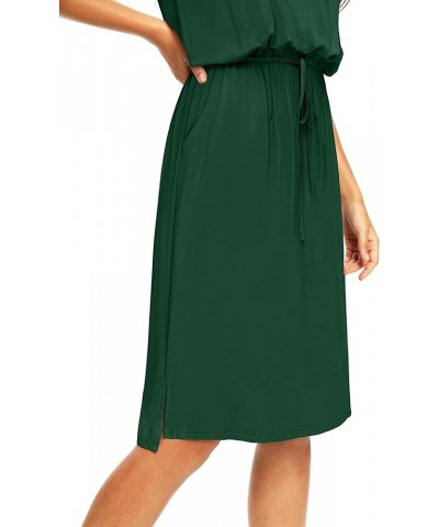 2024 Womens Hide Belly Work Casual Midi Blouson Dress with Pockets Solid Forest Green/Emerald $32.94 Dresses
