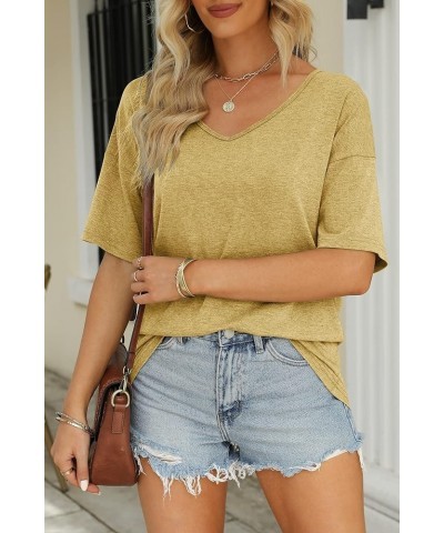 Women's Half Sleeve T Shirts Fashion V Neck Oversized Loose Tops Solid Casual Basic Blouses Yellow $14.49 T-Shirts