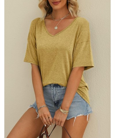 Women's Half Sleeve T Shirts Fashion V Neck Oversized Loose Tops Solid Casual Basic Blouses Yellow $14.49 T-Shirts