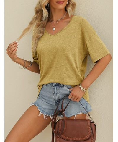 Women's Half Sleeve T Shirts Fashion V Neck Oversized Loose Tops Solid Casual Basic Blouses Yellow $14.49 T-Shirts