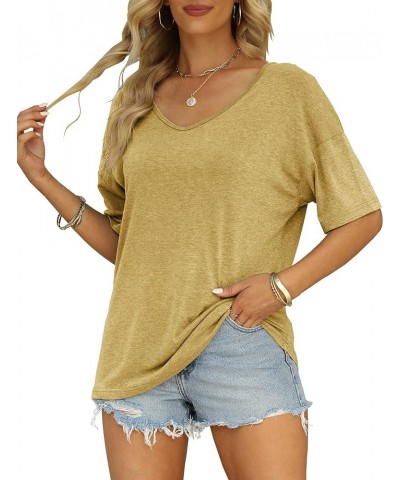 Women's Half Sleeve T Shirts Fashion V Neck Oversized Loose Tops Solid Casual Basic Blouses Yellow $14.49 T-Shirts