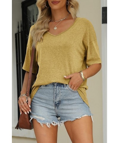 Women's Half Sleeve T Shirts Fashion V Neck Oversized Loose Tops Solid Casual Basic Blouses Yellow $14.49 T-Shirts