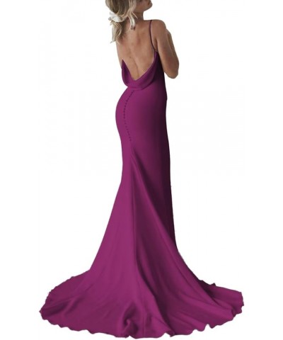 Satin Mermaid Prom Dress for Women 2024 Spaghetti Straps Formal Dresses with Train Long Evening Party Gown Purple $33.74 Dresses