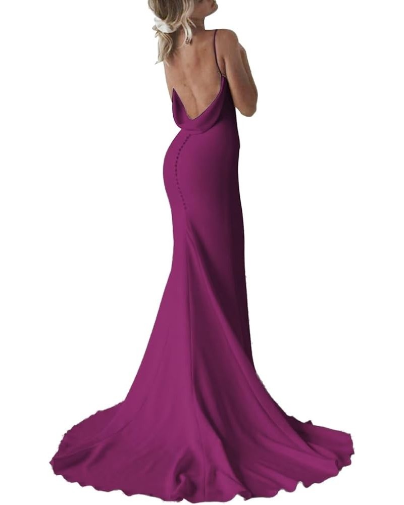 Satin Mermaid Prom Dress for Women 2024 Spaghetti Straps Formal Dresses with Train Long Evening Party Gown Purple $33.74 Dresses