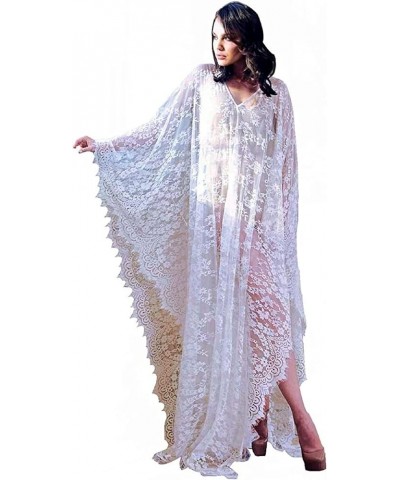 Beach Cover Up for Women Lace Kaftan Bathing Suit Long Rayon Flowy Loose Maxi Dress Swimwear Cape Lace White 2 $12.18 Swimsuits