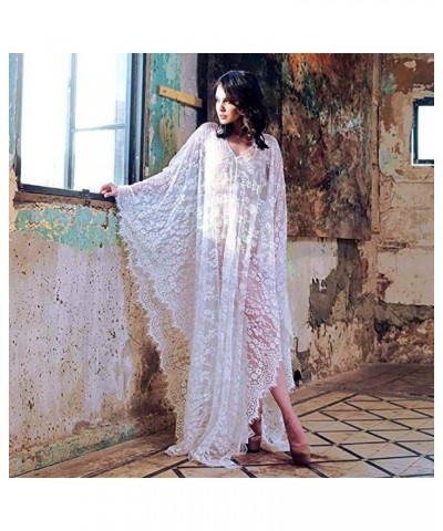 Beach Cover Up for Women Lace Kaftan Bathing Suit Long Rayon Flowy Loose Maxi Dress Swimwear Cape Lace White 2 $12.18 Swimsuits