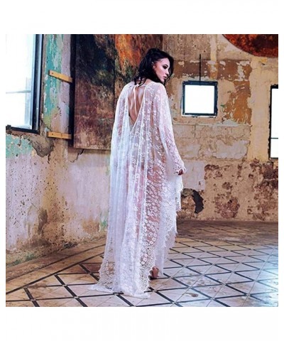 Beach Cover Up for Women Lace Kaftan Bathing Suit Long Rayon Flowy Loose Maxi Dress Swimwear Cape Lace White 2 $12.18 Swimsuits