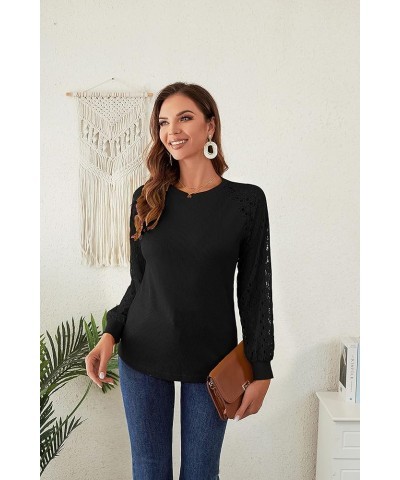 Women's Spring Trendy Long Sleeve Going Out Tops Lace Casual Loose Blouses Basic Cute T Shirts Black $14.99 Blouses