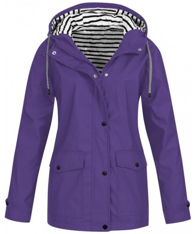 Waterproof Jackets For Women With Hood Lightweight Casual Anorak Travel Hiking Coats with Pockets 723 A-purple $10.25 Jackets