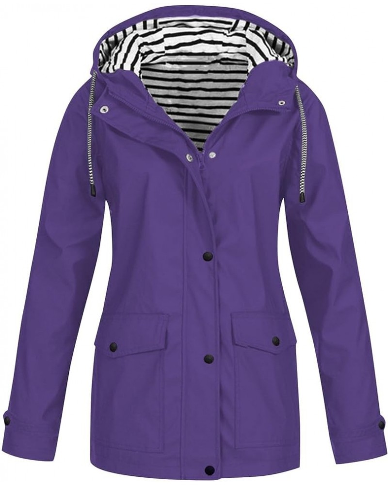 Waterproof Jackets For Women With Hood Lightweight Casual Anorak Travel Hiking Coats with Pockets 723 A-purple $10.25 Jackets