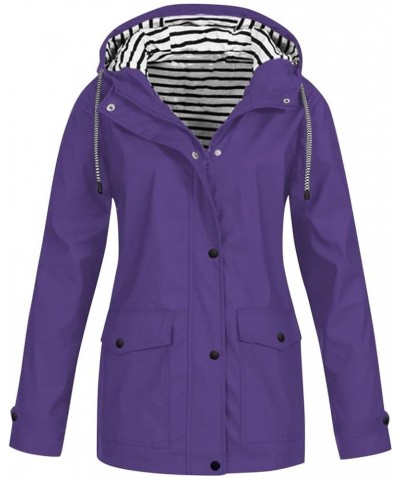 Waterproof Jackets For Women With Hood Lightweight Casual Anorak Travel Hiking Coats with Pockets 723 A-purple $10.25 Jackets