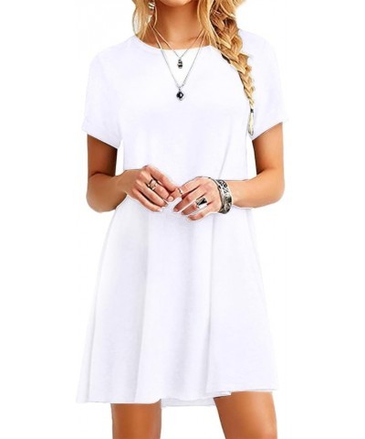 Women's Plus Size Solid Color T Shirt Dresses Casual Summer Swing Dress Short Sleeve Mini Sundress White $10.50 Dresses