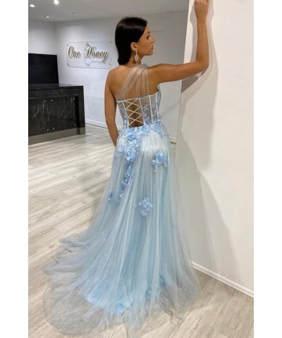 One Shoulder Lace Appliques Tulle Prom Dresses for Women 2023 Long Ball Gown with Slit CM167 Burnt Orange $41.65 Dresses