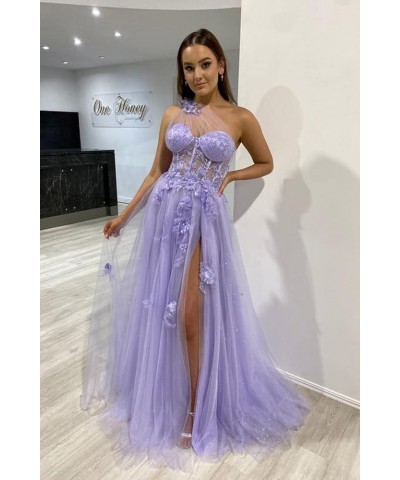 One Shoulder Lace Appliques Tulle Prom Dresses for Women 2023 Long Ball Gown with Slit CM167 Burnt Orange $41.65 Dresses