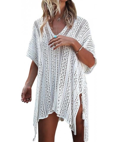 Swimsuit Cover Ups for Women V Neck Loose Hollow Out Crochet Cover Up 1508 White $10.75 Swimsuits