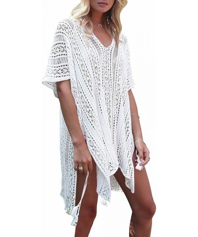 Swimsuit Cover Ups for Women V Neck Loose Hollow Out Crochet Cover Up 1508 White $10.75 Swimsuits