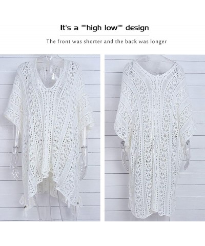 Swimsuit Cover Ups for Women V Neck Loose Hollow Out Crochet Cover Up 1508 White $10.75 Swimsuits