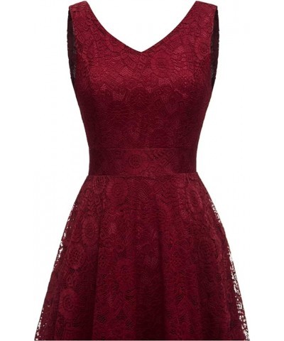 Elegant Women Floral Lace Formal Party Dress Asymmetrical Handkerchief Dress Swing Midi Dress Burgundy $14.08 Dresses