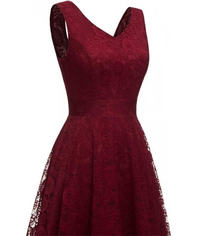 Elegant Women Floral Lace Formal Party Dress Asymmetrical Handkerchief Dress Swing Midi Dress Burgundy $14.08 Dresses