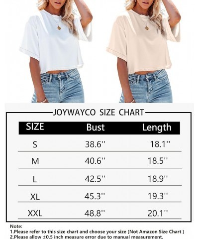 Women's Rolled Short Sleeve Round Neck Crop Tops Casual Summer Loose Fit Basic Tees Pink $11.75 T-Shirts
