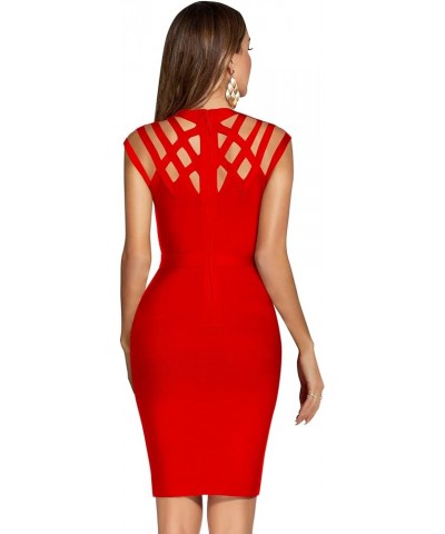 Women's Hollow Out Bandage Party Dress Sleeveless High Neck Bodycon Dresses Club Red $26.00 Dresses