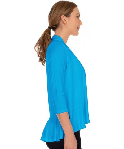 Women's Casual Lightweight 3/4 Sleeve Open Front Soft Draped Ruffles Cardigan (Size: S- 5X) Baby Blue $11.61 Sweaters