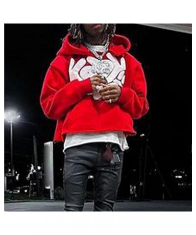 Streetwear Hoodies for Men Y2k Graphic Puff Print Oversized Sweatshirt Long Sleeve Emo Grunge Jacket Puoo Red $11.75 Hoodies ...