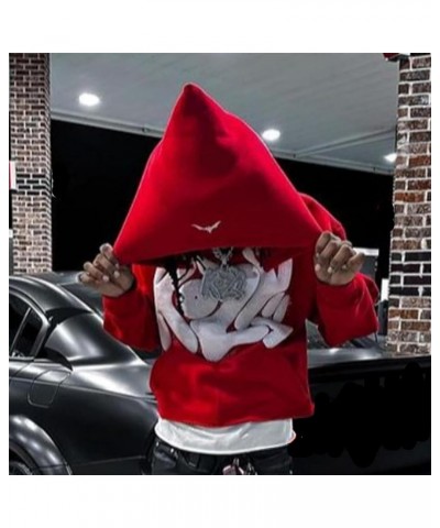 Streetwear Hoodies for Men Y2k Graphic Puff Print Oversized Sweatshirt Long Sleeve Emo Grunge Jacket Puoo Red $11.75 Hoodies ...