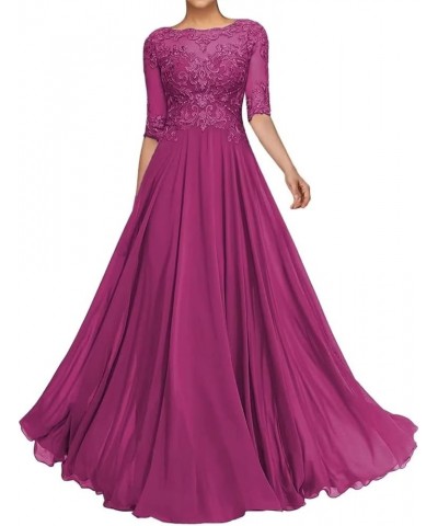 A Line Lace Appliques Mother of The Bride Dresses Chiffon Half Sheer Formal Evening Dresses for Wedding Guest Raspberry $33.6...