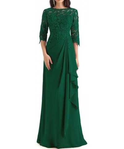 Lace Mother of The Bride Dress with Sleeves Chiffon Ruffles Long Evening Formal Gown for Wedding Scoop Neck Dark Green $42.90...