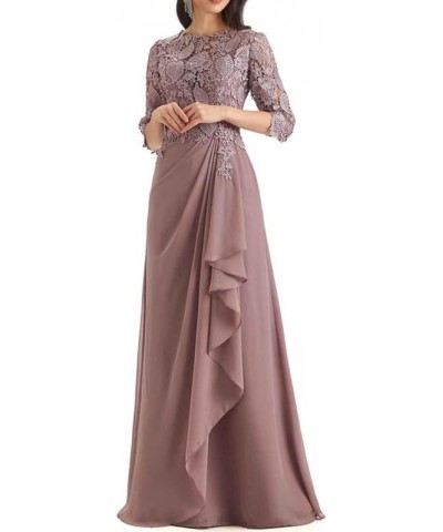 Lace Mother of The Bride Dress with Sleeves Chiffon Ruffles Long Evening Formal Gown for Wedding Scoop Neck Dark Green $42.90...