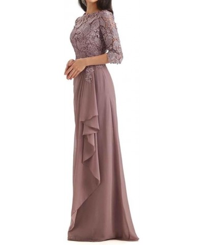 Lace Mother of The Bride Dress with Sleeves Chiffon Ruffles Long Evening Formal Gown for Wedding Scoop Neck Dark Green $42.90...