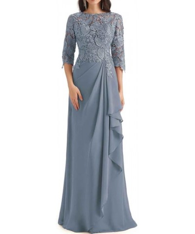 Lace Mother of The Bride Dress with Sleeves Chiffon Ruffles Long Evening Formal Gown for Wedding Scoop Neck Dark Green $42.90...