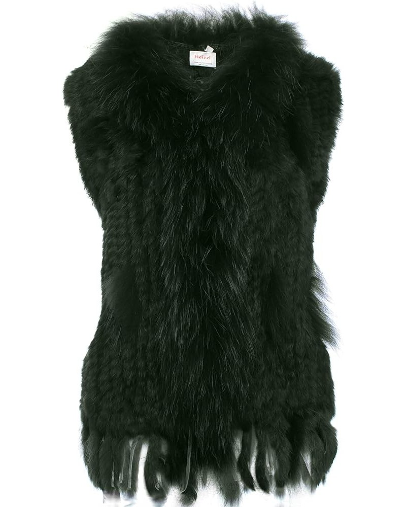 Rabbit Fur Vest for Women, Ladies Fur Coat with Raccoon Fur Trim Collar & Rabbit Fur Tassel, Versatile Fur Coats Viridian $35...